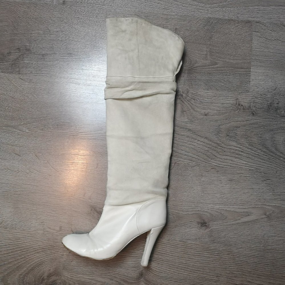 Y2K Vintage White Over-the-knee suede leather Sherpa Boots - TheStyleMinr.com